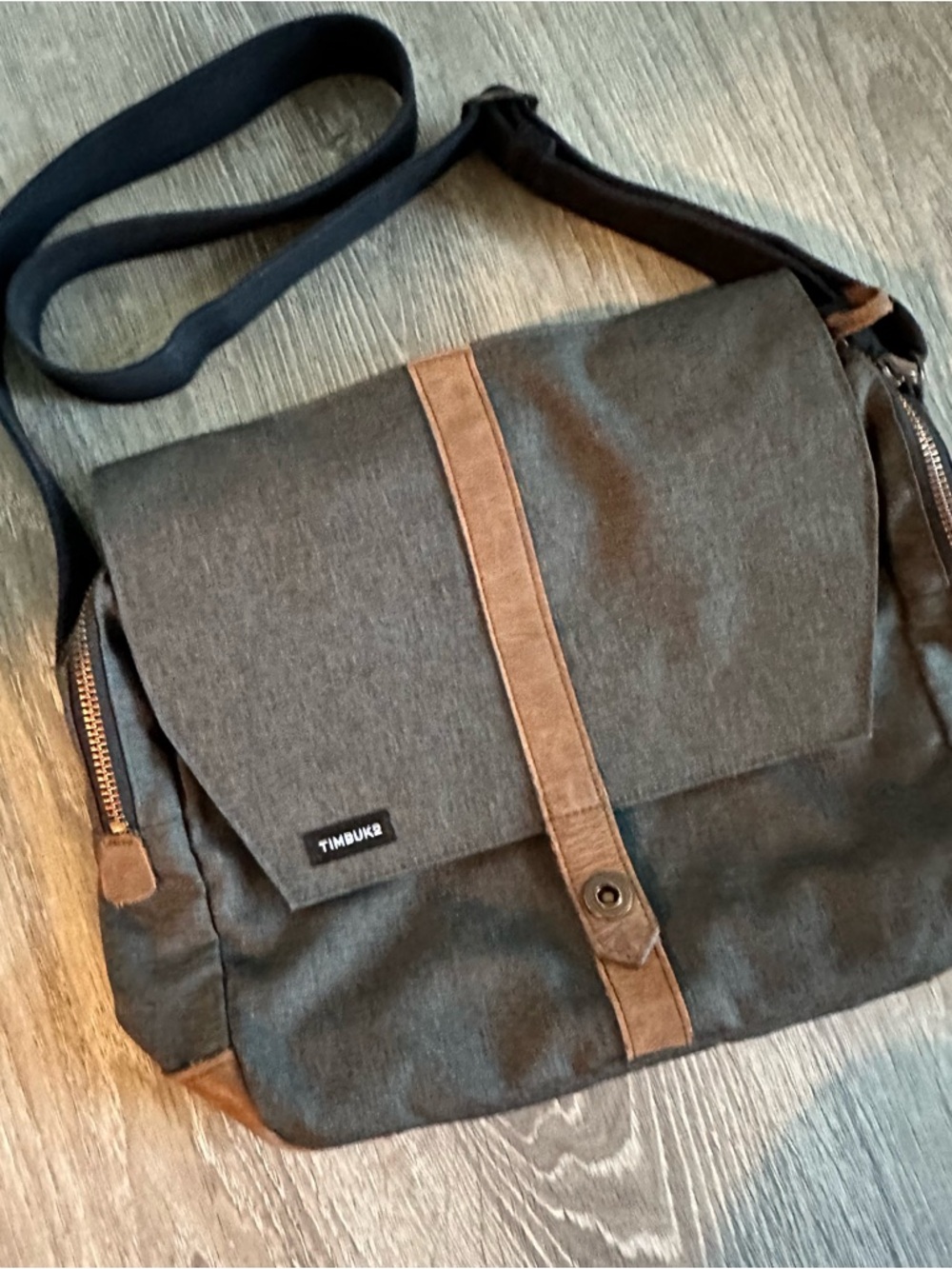 Timbuk2 Dark Gray Messenger Bag with Brown Trim